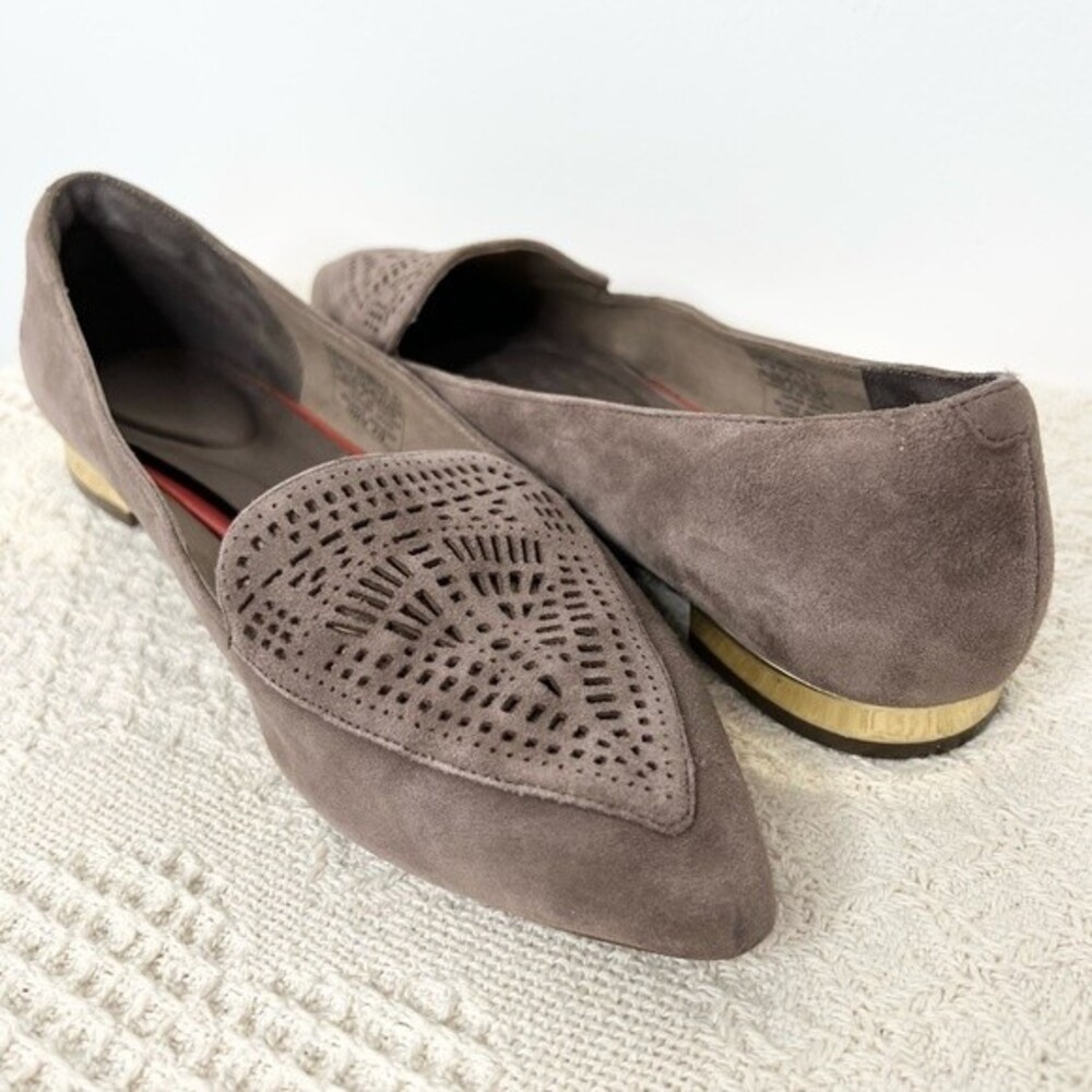 Rockport Total Motion Adelyn Laser Loafer Flat Grey Suede Cut Out Slip On Shoe
